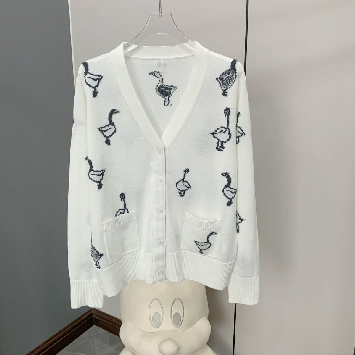 Thom Browne Swan Intarsia Knit Cardigan - Women's Spring Summer Collection