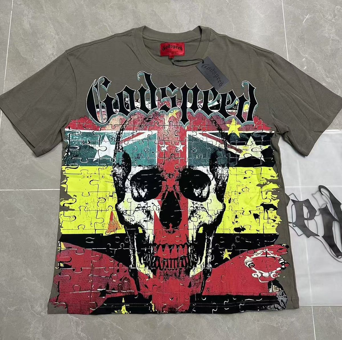 Godspeed Skull Puzzle Graphic Short-Sleeve T-Shirt