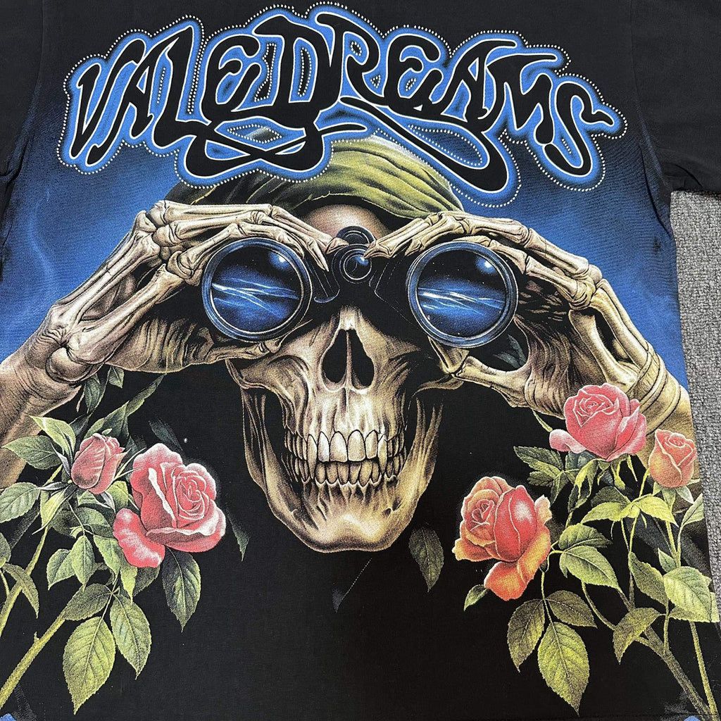 VALE USA Skull & Roses Rhinestone Short-Sleeve T-Shirt