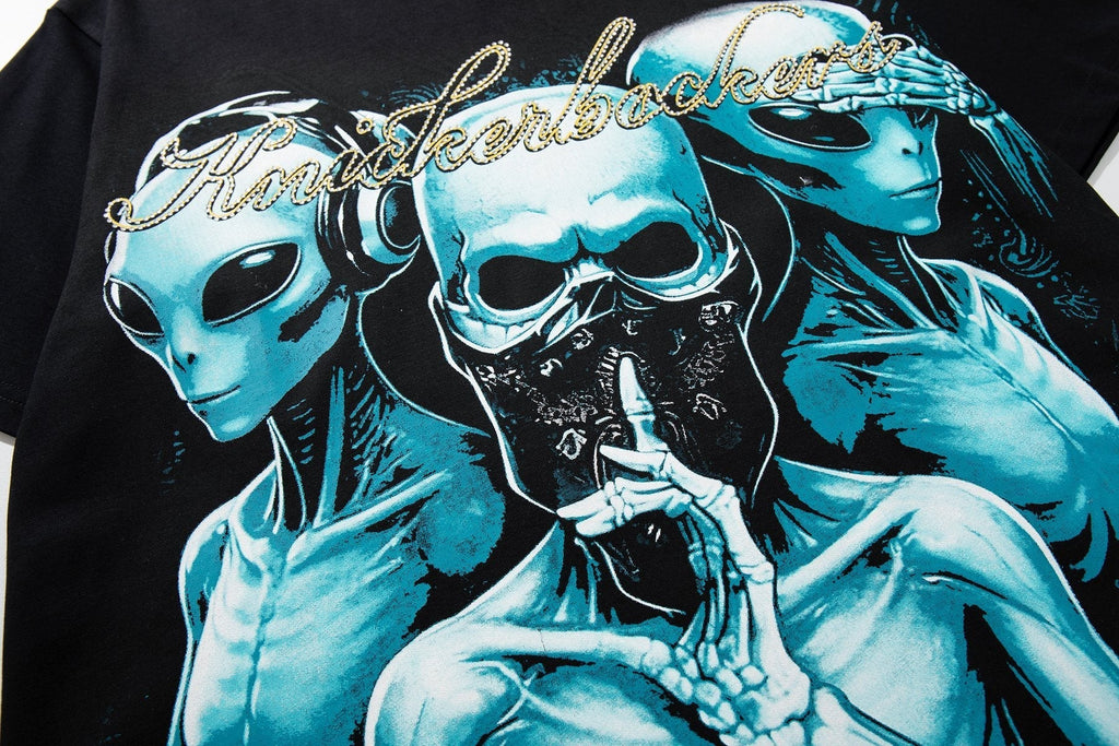 MAJESTIK Alien Skull Wing Graphic T-Shirt