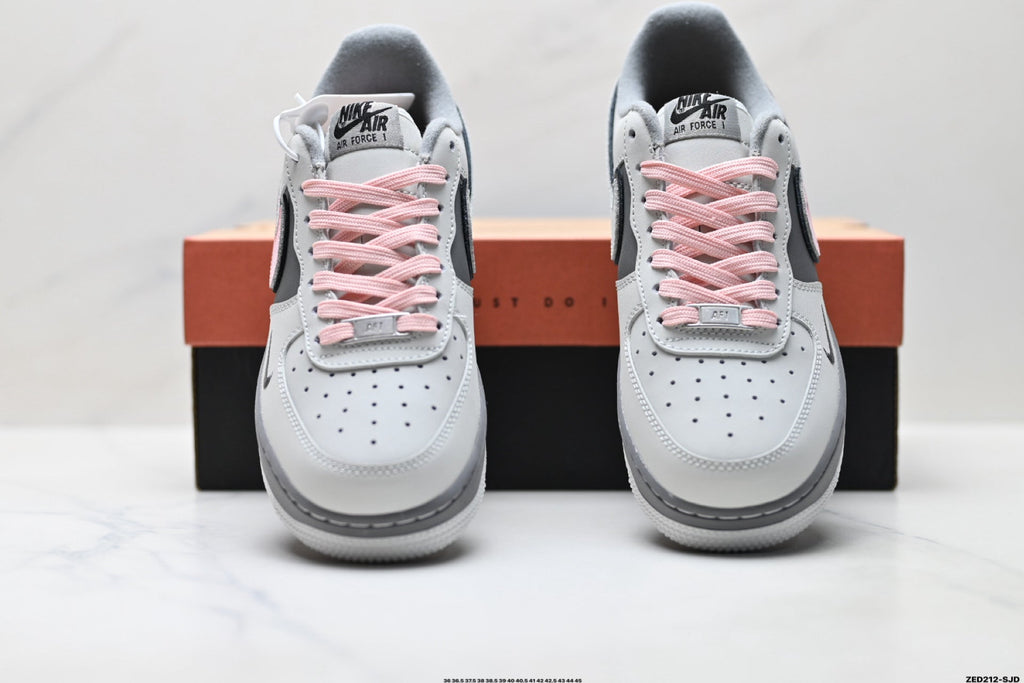 Nike Air Force 1 Low Gray Black Pink Unisex Sneakers Style 09