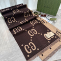 Gucci Dark Brown & Beige Fringed Scarf