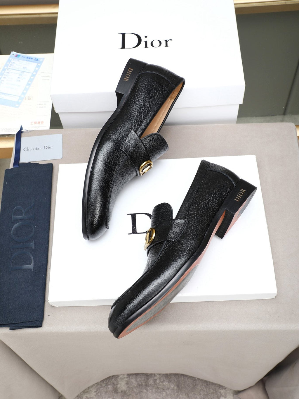 Dior Black Buckle Loafers