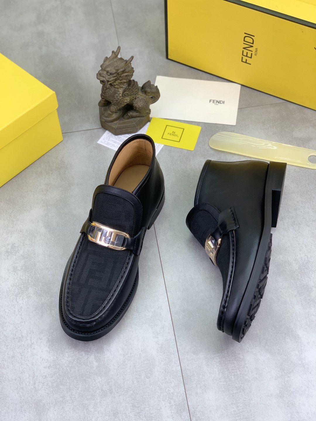 Fendi Black Gold-Tone Detail Ankle Boots
