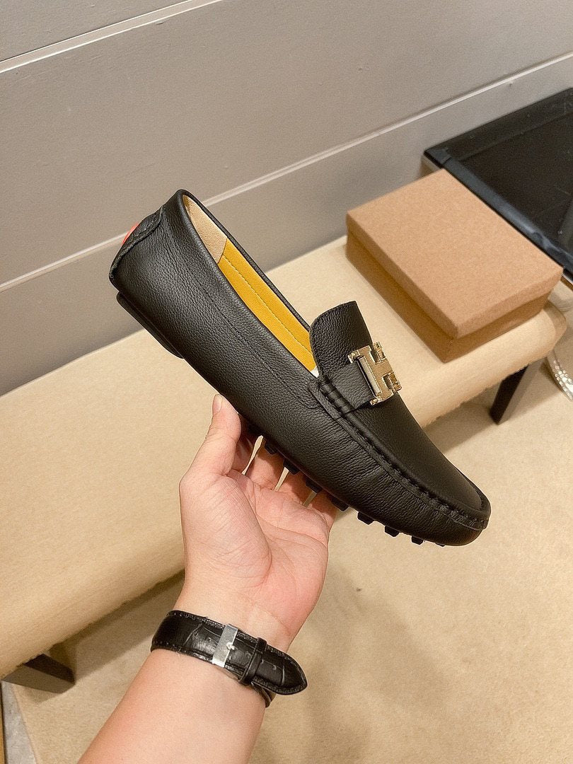 Hermès Black H-Accent Slip-On Loafers