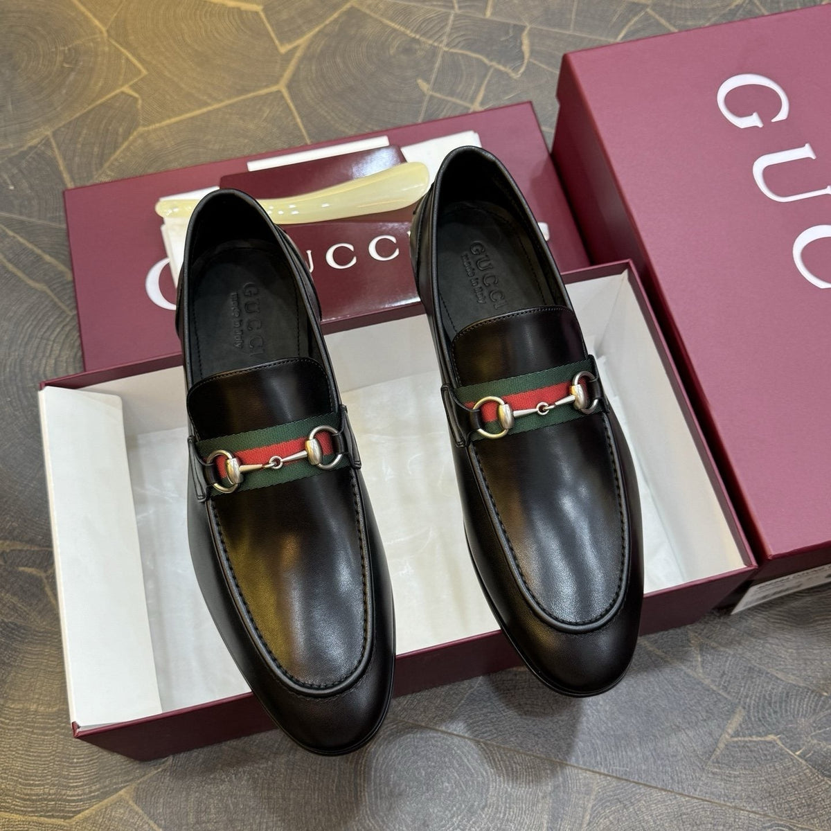 Gucci Men's Black Web Horsebit Loafers