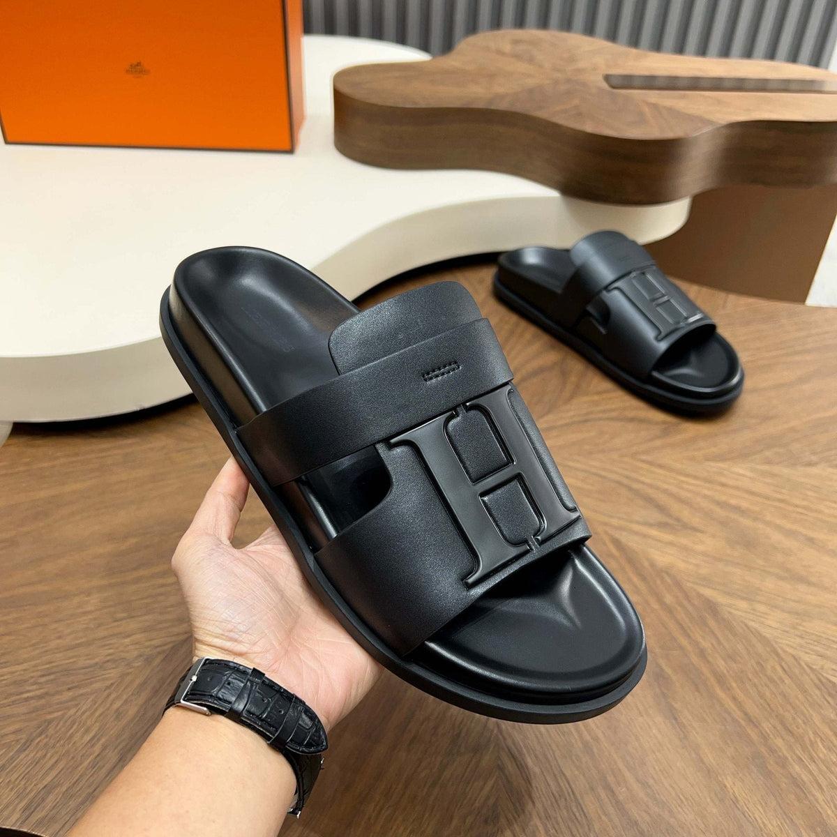 Hermès Men's H-Embellished Slide Sandals