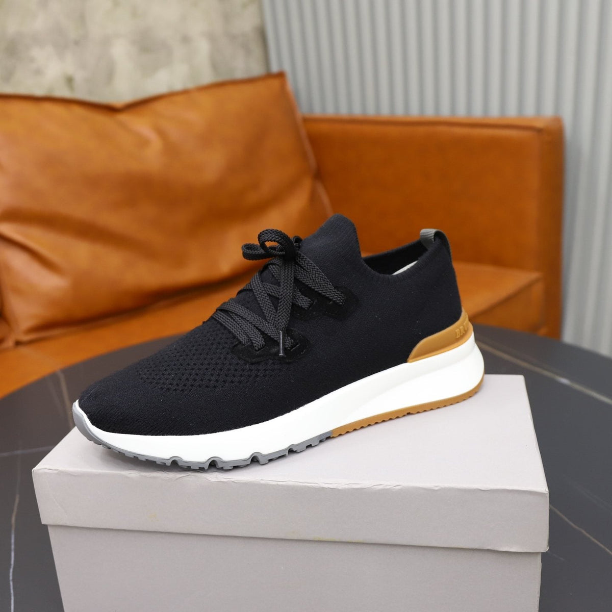 Brunello Cucinelli Dark Gray Knit Sneakers