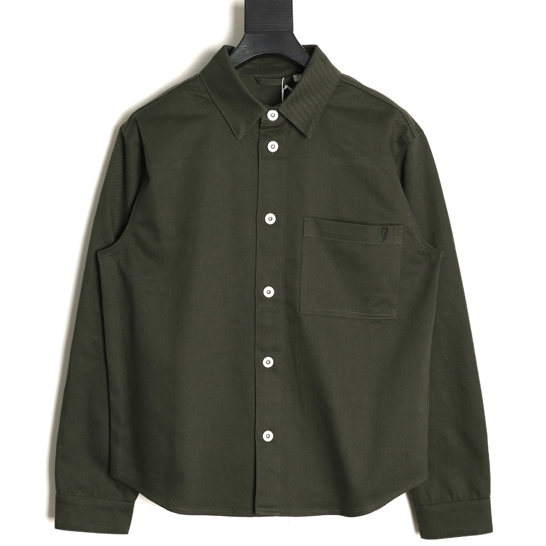 Burberry Shield-Detail Denim Shirt Jacket - Olive
